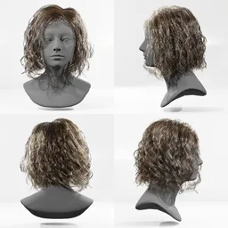 Realistic curly 3D hair model compatible with Blender 3.6+, ideal for character design.