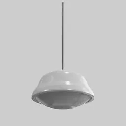 "Cartoon minimalist white plastic ceiling light 3D model for Blender 3D. Featuring a sleek black pole and small hat design, this monochrome lamp is perfect for modern interiors. Created by Hugo, with detailed product image and modular constructivism."