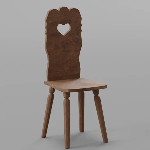 Old Wooden Chair With Heart - Game ready
