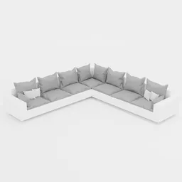 L-shaped minimalist corner couch 3D model with plush cushions, suitable for Blender rendering and interior design.