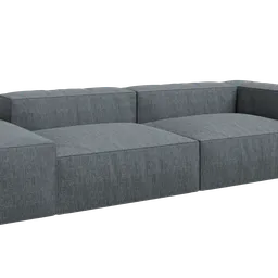 "Modern grey modular sofa with reclining seat and arm, modeled with intricate details and subtle variations in soft fur texture. Swedish design with pinned joints and cubic blocks, rendered with Octane. Perfect for retail and interior design projects in Blender 3D."