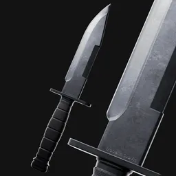 Highly detailed, textured 3D rendering of a tactical combat knife, suitable for Blender animation.