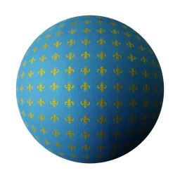 High-quality PBR Medieval Royal Blue Gold-cloth with lily texture for 3D artists and Blender rendering.