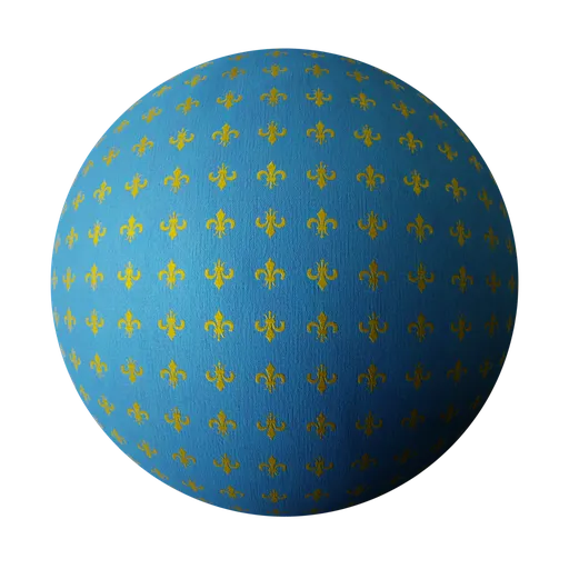 High-quality PBR Medieval Royal Blue Gold-cloth with lily texture for 3D artists and Blender rendering.