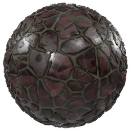 High-resolution PBR material for Blender featuring red stones with moss and wet surface detail.