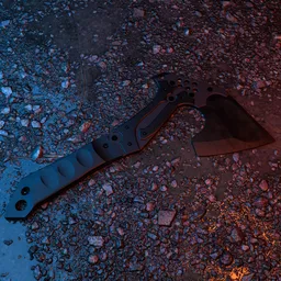 Highly detailed 3D model of a tactical axe with textured handle designed for use in Blender.