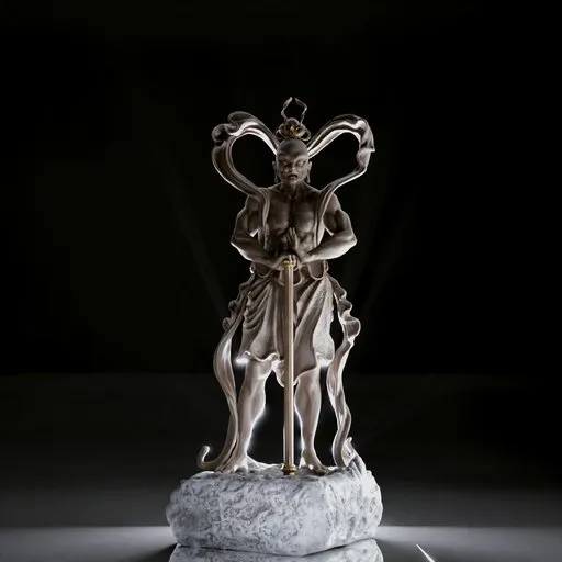 Intricate 3D sculpture model with traditional Japanese design elements, compatible with Blender, showcasing detailed texturing and lighting.