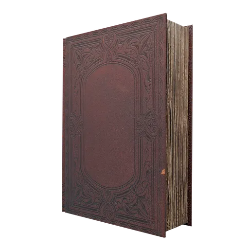 Detailed vintage 3D book model with ornate cover, compatible with Blender's Eevee and Cycles render engines.