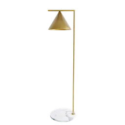 "Sleek Blender 3D model of a modern standing floor lamp with gold finish and marble base."