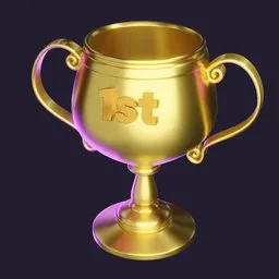 "Stylized golden sport cup for Blender 3D, highly detailed with rounded forms and a casual style. Perfect for art and design projects."