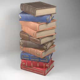 Detailed 3D stack of vintage ornate leather-bound books, suitable for Blender rendering.
