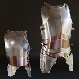 3D Blender low-poly model of ready-to-play historic warrior armor with high-quality metal materials, suitable for war game design.