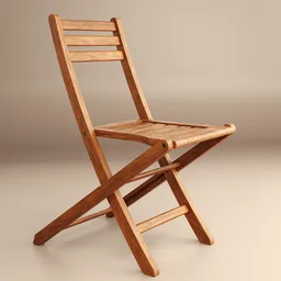 "Wooden folding chair 3D model for Blender 3D. Perfect for adding a touch of natural elegance to your virtual space. Rendered in high resolution with detailed craftsmanship."