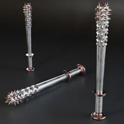3D low poly mace model with high quality metal texture, ideal for war game designs, compatible with Blender 3D.