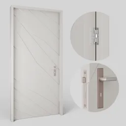 3D render of a modern soft brown wooden door with metal handle and detailed lock, for Blender 3D modeling.
