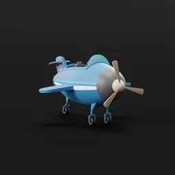"Cartoon plane lowpoly - a small blue airplane with a propeller, perfect for attractive aerospace animations in Blender 3D. This untextured model features black wing-like arms and is ideal for creating flying scenes. Find this trending mascot on dribbble.com and bring it to life in your projects."