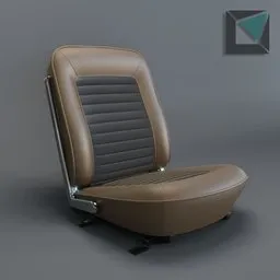 Detailed 3D model of a vintage car seat, beige and black, rendered in Blender, suitable for vehicle interior design.