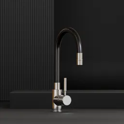 High-quality 3D model of modern black and chrome kitchen faucet for Blender rendering or animation.