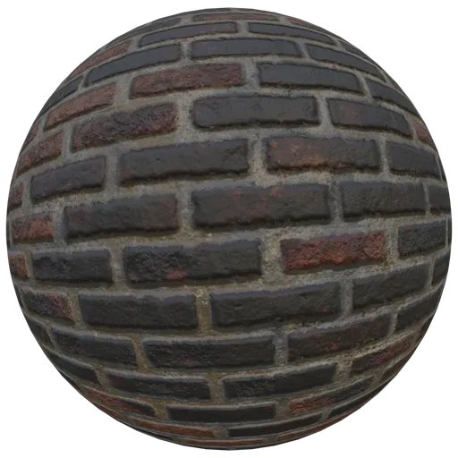 High-resolution PBR black worn brick texture for 3D artists and Blender users, suitable for architectural rendering.