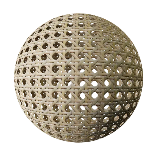 Seamless woven rattan jute texture PBR material for Blender 3D, perfect for realistic furniture renderings.