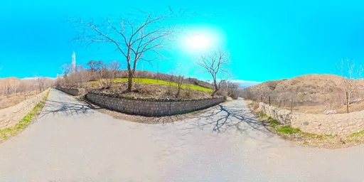 Mountain Road Fork Stone Wall Green Valley HDRI