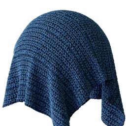 Blue knit wool texture for 3D modeling in Blender, realistic fabric PBR material with detailed displacement.