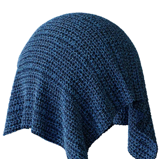Blue knit wool texture for 3D modeling in Blender, realistic fabric PBR material with detailed displacement.