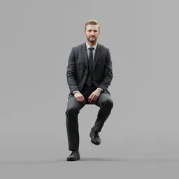 White man suit sit stool