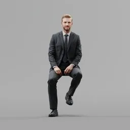 White man suit sit stool