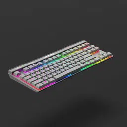 Highly detailed Blender 3D model of an RGB gaming keyboard with illuminated keys and realistic textures.