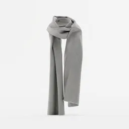 Detailed 3D model of a grey scarf for use in Blender, draped realistically for virtual clothing design.
