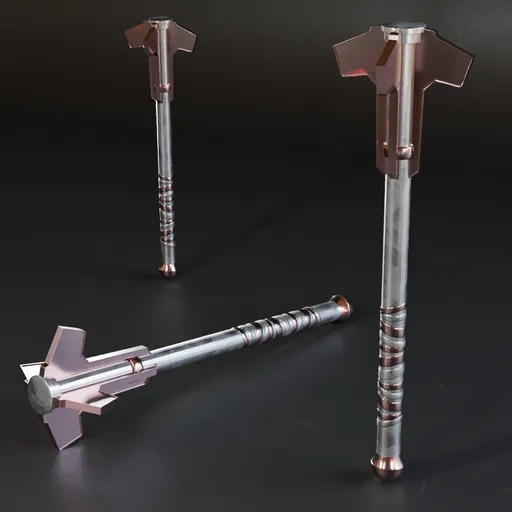 Detailed 3D model of a metallic mace with textured handle, ready for Blender war game designs and historical scenes.