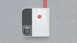 Detailed 3D rendering of an EV wall box charger, model without cable, featuring a modern design suitable for Blender 3D projects.