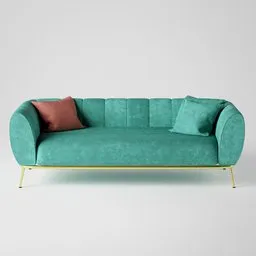 High-quality 3D rendered green velvet sofa with gold base, suitable for Blender 3D projects.