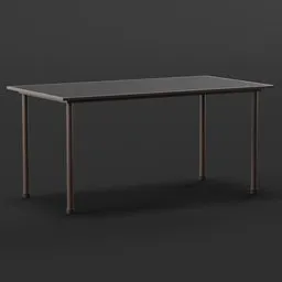 Detailed 3D model of a modern wooden dining table with metal legs suitable for Blender renderings.