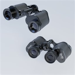 Highly detailed adjustable 8x30 binocular 3D model, ideal for Blender 3D industrial designs.