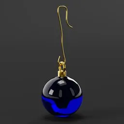 Detailed 3D rendering of a shiny blue Christmas ornament with a golden hook, ideal for Blender 3D holiday projects.