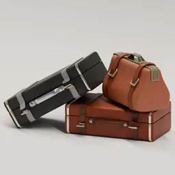 Detailed 3D model render of three stacked suitcases, ideal for Blender 3D travel scenes