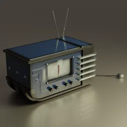 Detailed 3D model of vintage-style radio with antenna and dials, rendered in Blender, ideal for audio visualization.