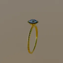 High-quality 3D Blender model of a gold band with encrusted diamonds and prominent halo-set blue gemstone.