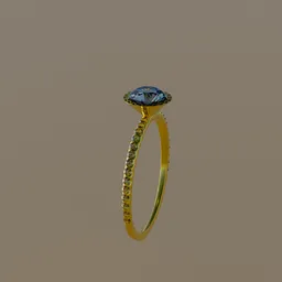 "Blender 3D model of a round diamond ring with a waste diamond embedded in the circumference and ring. Features a gold band with a blue stone and diamond, inspired by Mary Beale and William Dargie's directoire style. Perfect for jewelry design projects."