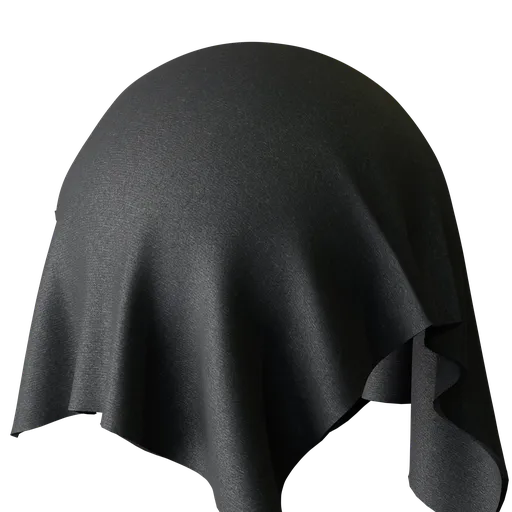 Detailed black knitted cotton texture for PBR material in Blender 3D, showing realistic small fur details.