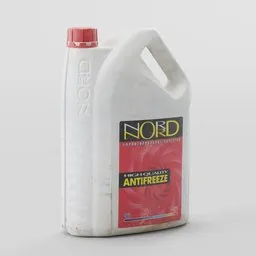 Detailed 3D model of a white industrial antifreeze canister with red cap, designed for Blender rendering and visualization.