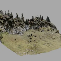 Detailed 3D model of a rocky cliff with grassy terrain, compatible with Blender for environmental design.