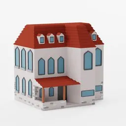3D rendered low poly building, suitable for Blender animation, isolated design perfect for Halloween scenes.