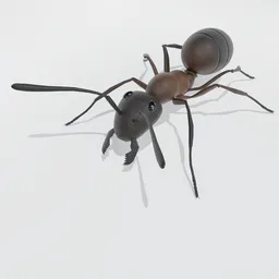 "Blue-eyed Hercules ant rigged worker, 3D model for Blender 3D. Realistically lit and shadowed toy ant on a white surface, with a black background. Version 1.2 with enhanced jaw realism, inspired by Michelangelo Unterberger."