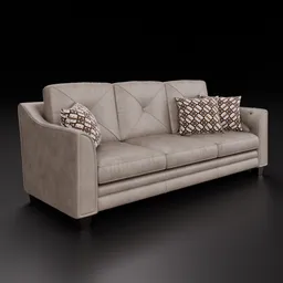 3D-rendered soft leather sofa with customizable color and detailed stitching, suitable for Blender modeling.