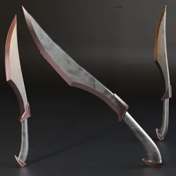 Low poly 3D model of a metallic historical dagger, designed for Blender with high-quality materials, ideal for war game assets.