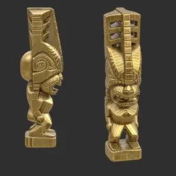 Tiki God Fanged Maw Statue Gold