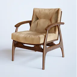 Beige velvet cushioned wooden armchair 3D model, Blender-compatible, Sier-designed furniture.